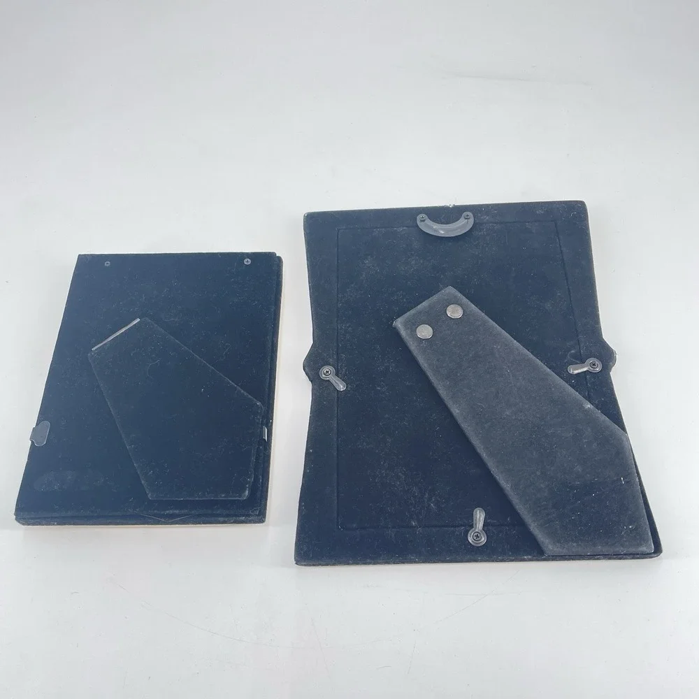 2 Solid Brass Picture Frames Tabletop Stepped Ribbed Art Deco Inspired